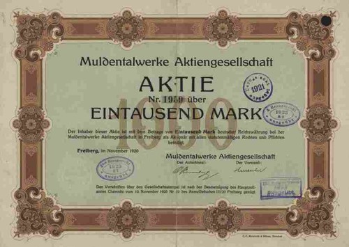 Muldentalwerke 1920 - muldentalwerke, ag