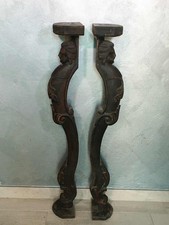 Coppia colonne lesene o telamoni cariatidi in legno del XIX secolo ebanizzate