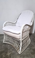 POLTRONA IN RATTAN BIANCA CON CUSCINO, VINTAGE ‘70