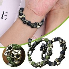 Bracciale retrò teschio fatto a mano scheletro gotico regolabile tessuto punk bangle