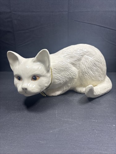 Large ceramic white cat laying - ceramic,