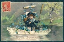 Saluti Bambino Ragazzo Gatto Barca Fiori Myosotis serie 655 rilievo pc HR0605