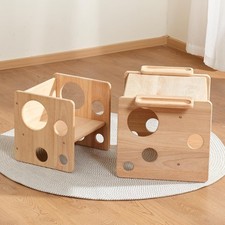 Set Tavolo e Sedia per Bambini, Svezzamento Montessori con Vassoio, Legno 