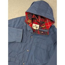 Parka uomo vintage Woolrich foderato a quadri con cappuccio blu navy taglia media utility outdoor