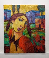 Complemento Arredo Dipinto Paesaggio Figura Olio