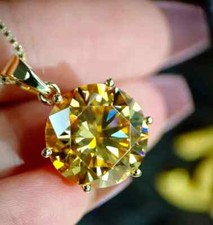 RARO Ciondolo Solitario Diamante Champagne Trattato Certificato 7 Ct in Argento 925