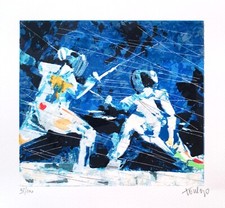 FRANCESCO TORALDO 23x25 serigrafia su carta " Fioretto " gara atleta sport