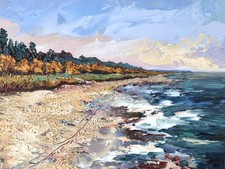 Paesaggio marino arte originale IMPRESSIONISMO pannello dipinto olio 8x10in da artista firmato