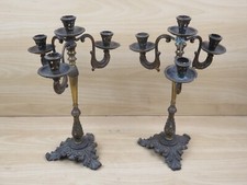 coppia di ANTICO CANDELABRO OTTONE candeliere porta candele CANDELIERE 3 braccia
