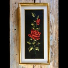 Quadro Arazzo Piccolo Punto Gobelin Ricamo A Mano Cornice Legno Dorato Rose 