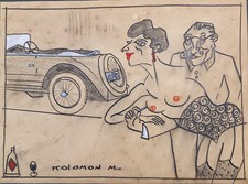 Kolomon Moore. Disegno osé a matita grassa, anni 30-40?. Cm. 35x50