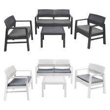 SET SALOTTO GIARDINO ESTERNO CON DIVANO 2 POLTRONE TAVOLINO EFFETTO RATTAN CON C