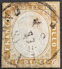 [FRGN.0040]TRANSITORI REGNO 1861 10c grigio olivastro scuro[S.14Ca] USATO MILANO