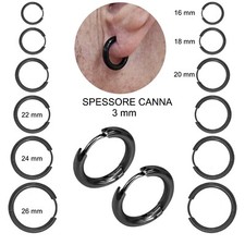 Orecchini a cerchio da uomo in acciaio inox cerchietti donna neri spessore 3 mm