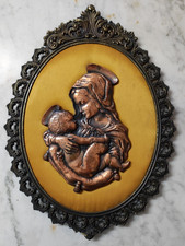Madonna Con Bambino Bassorilievo Rame firmato BELLINI Cornice ottone Ovale