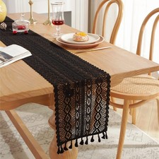 Cotton Narrow Macrame Table Runner Vintage Crochet Lace Table Runner with Tas...