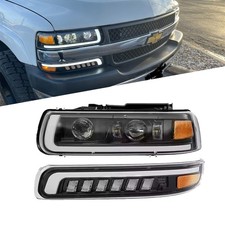 Per 99-02 Chevy Silverado 00-06 Tahoe 4pcs Faro LED DRL + Luce paraurti