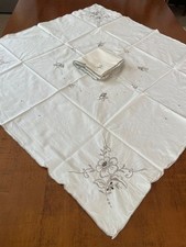 Tovaglietta da tè RICAMATA A MANO  vintage in puro cotone con 6 tovaglioli