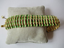 Trifari Crown bracciale dorato vintage con smalti verdi anni '60