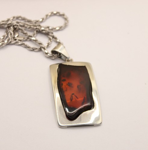 Ciondolo argento ambra liscia - ambra,