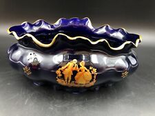 Castel Limoges vaso centrotavola soprammobile vintage cobalto decorato d'orato  