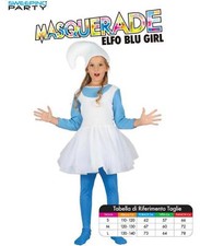 COSTUME CARNEVALE PARTY PUFFO ELFO BLU BAMBINA RAGAZZA PRINCIPESSA TAGLIA S/M/L