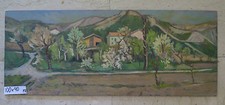 QUADRO ANTICO DIPINTO OLIO SU TAVOLA FIRMATO PAESAGGIO IN PRIMAVERA 100x40 p7