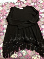 Maglia Maglione Nero Particolare Brillantini Donna Mantella Inverno Elegante