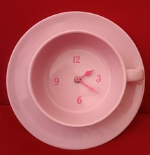 OROLOGIO TAZZA CERAMICA CON PIATTINO ROSA DA PARETE O APPOGGIO TAVOLO 26 CM