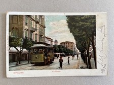 T) Cartolina formato piccolo La Spezia via Cavour tram 1902
