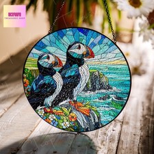 Puffin coppia vetro colorato