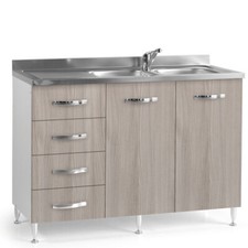 Sottolavello mobile cucina montato olmo 120 con cassetti lavello e miscelatore