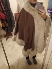 Elegante Mantella Sartoriale Vintage  Con Bordo Di Pelliccia 