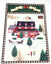 Biglietto natalizio vintage portare a casa l'albero slitta campagna inverno scena casa