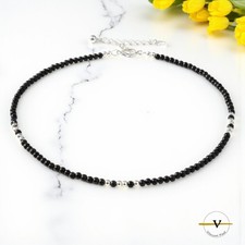 COLLANA DONNA UOMO ARGENTO 925 PERLE AGATE NERA PIETRA NATURALE E ARGENTO 925