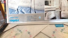 COORDINATO BASSETTI RICAMO TOMBOLO VINTAGE, MISTO LINO LENZUOLA TOVAGLIA ASCIUGA