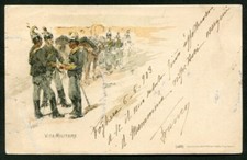 Illustratore Pittore GIOVANNI FATTORI 02 VITA MILITARE Cartolina VIAGGIATA 1903