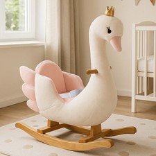 Cigno Cavallo a Dondolo per Bambini Rivestimento in Peluche Cinture di Sicurezza