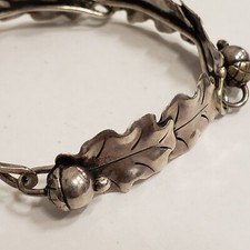 Raro bracciale HTF Albino Manca lavorato a mano argento sterling foglia di quercia ghianda link