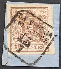[FASILMBVEN0048]LOMB.VENETO 1854[ S.9] 30c Bruno Liliaceo Tipo II USATOΔ VENEZIA