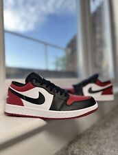 Jordan 1 Low Bred Toe Trainer nero bianco rosso UK 8 US 9 EU 42,5 punta nera