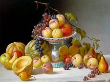 Natura morta J. Francis vaso uva melone pera piastrelle murale backsplash marmo ceramica