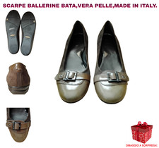 Scarpe Donna ballerine Bata vera pelle punta tonda flexible camoscio comode chic