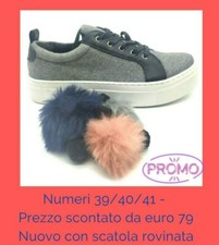 scarpe sportive da donna sneakers ginnastica con laccio grigia 39 40 41 pon pon 