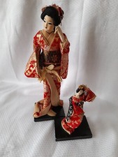  2 BAMBOLE GIAPPONESI  IN SETA OLD SILK JAPANESE DOLL KIMONO FIGURE GEISHA 