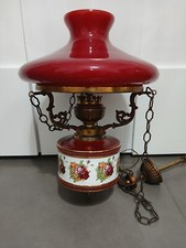 Lampadario Lanterna Sospeso Vetro Rosso Vintage Ceramica Ottone Francese