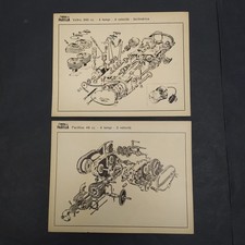 Lotto di due disegni esplosi motori Parilla Veltro 350 e Parillino 49 cc