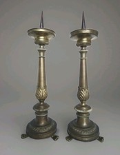 Coppia Candelabri Da Altare Antichi 800 Bronzo Epoca Anima Legno Impero Italia