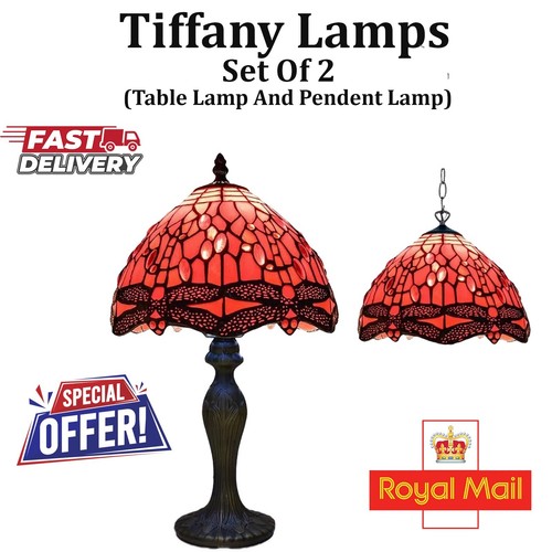 Red tiffany style table lamp - red,