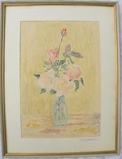 Giuseppe MONTANARI (Osimo 1889-Varese 1976) VASO ROSE e BOCCIOLO Monotipo 46x32